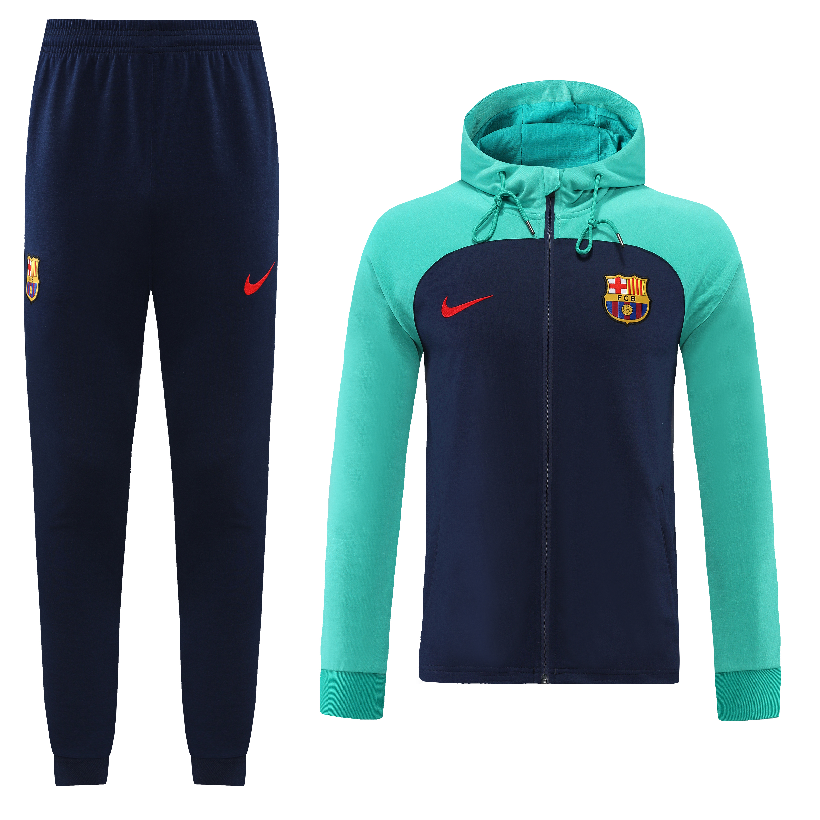 22-23 Barcelona Green- Blue Hoodie Suit